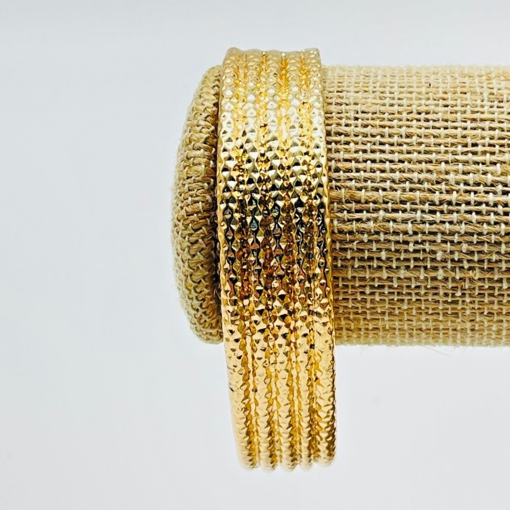Vintage Gold Tone Textured Cuff Bracelet Wide Open Bangle Statement Bracelet
